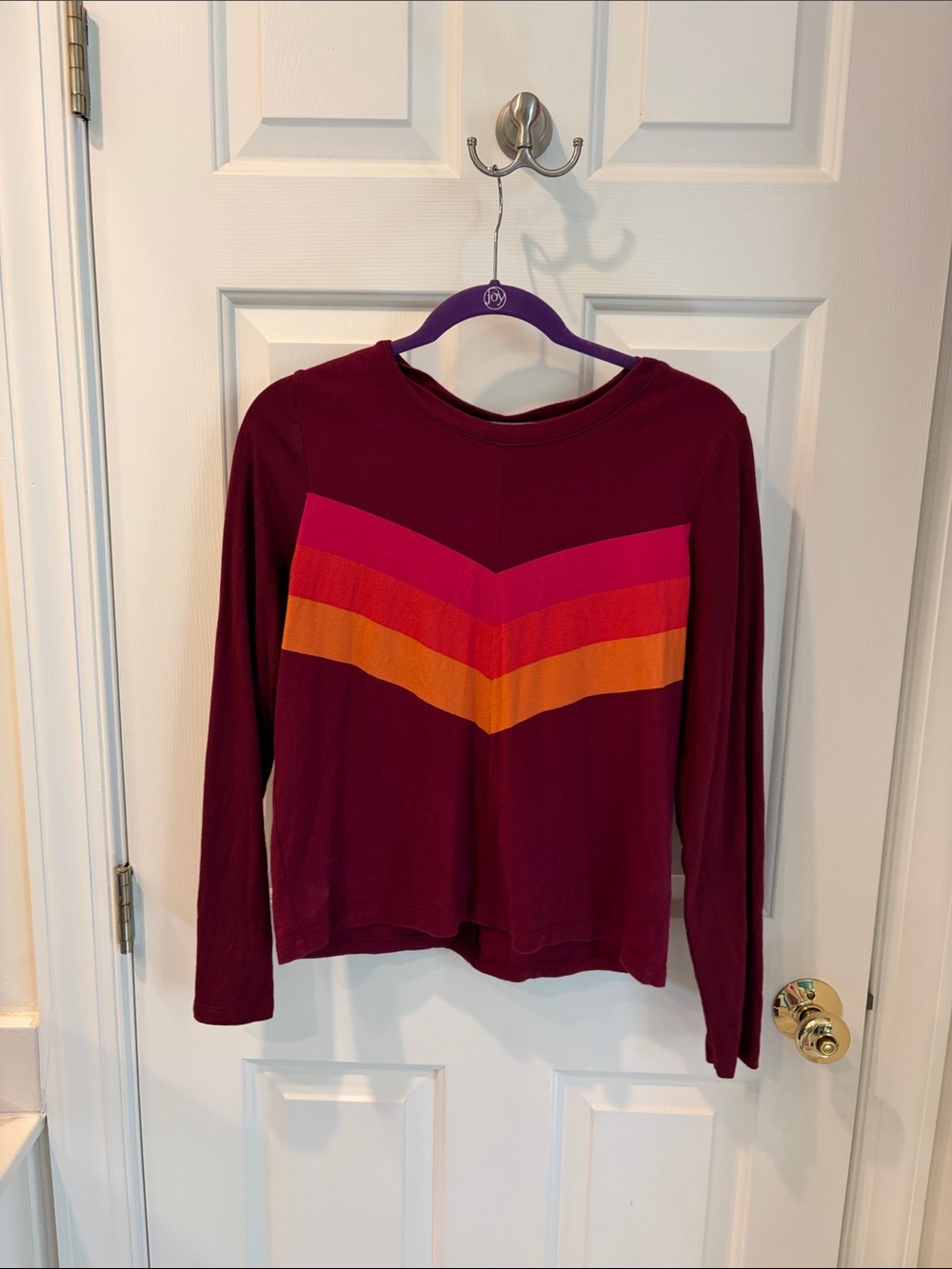 Women’s Marine Layer Burgundy Chevron Long-Sleeve Top with Pink & Orange Stripes